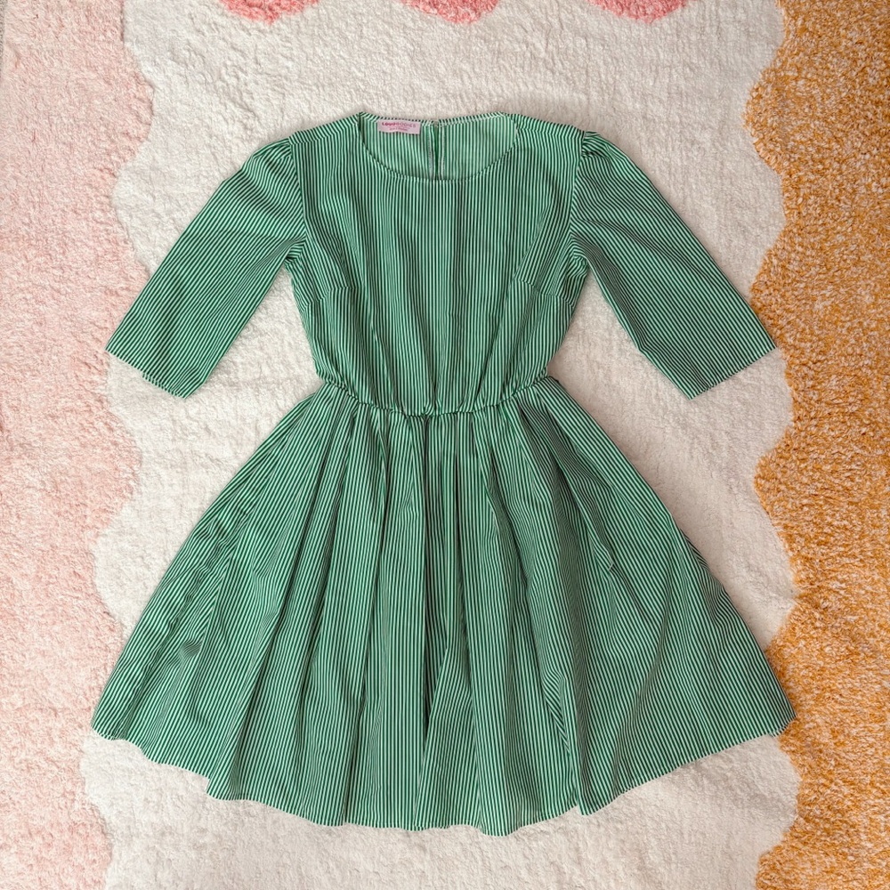 NEW LOUD BODIES Green White Striped Cotton Retro Fit Flare Dress Small S NWOT